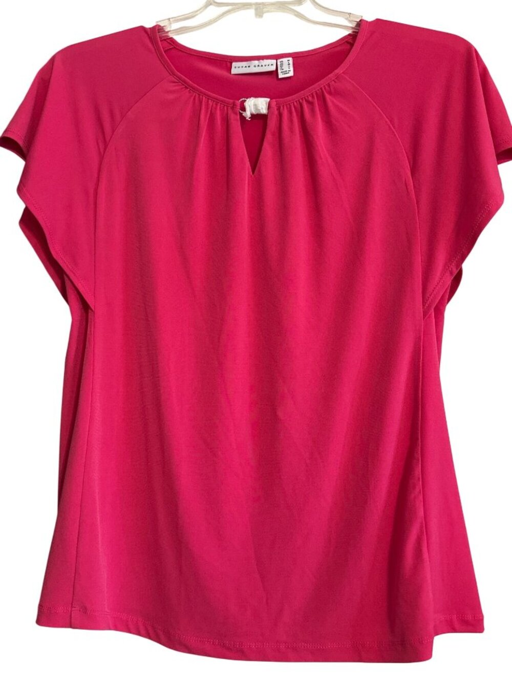 Susan Graver Womens Pink Flutter Sleeve Top Keyhole Detail Size M